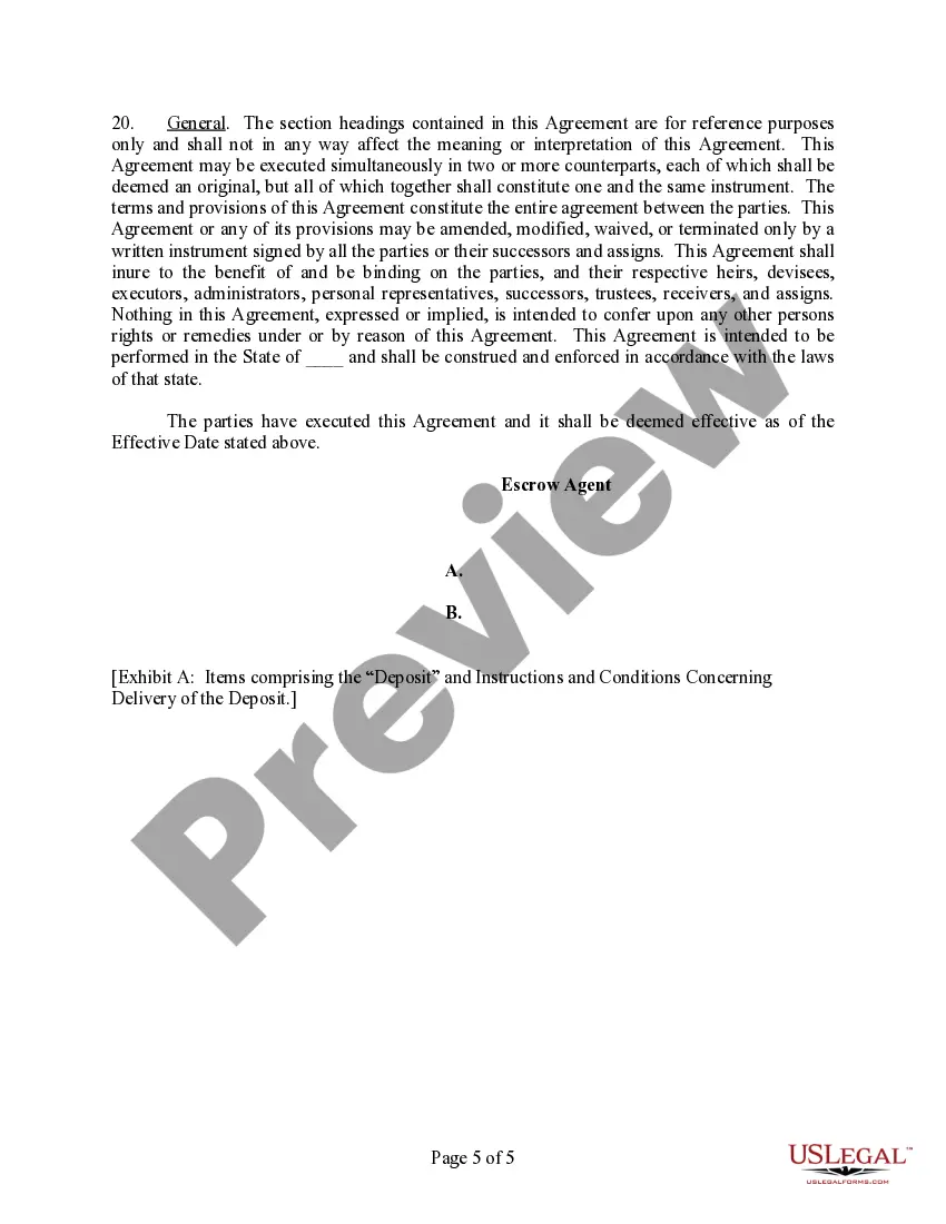 Get Escrow Agreement with the Subject of Escrow Described in Exhibit Preview Escrow Agreement with the Subject of Escrow Described in Exhibit