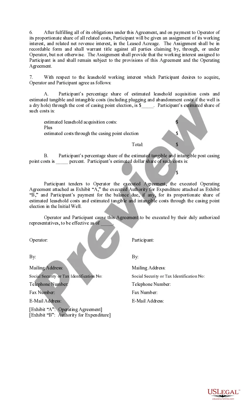 Get Participation Agreement for Single Well Preview Participation Agreement for Single Well