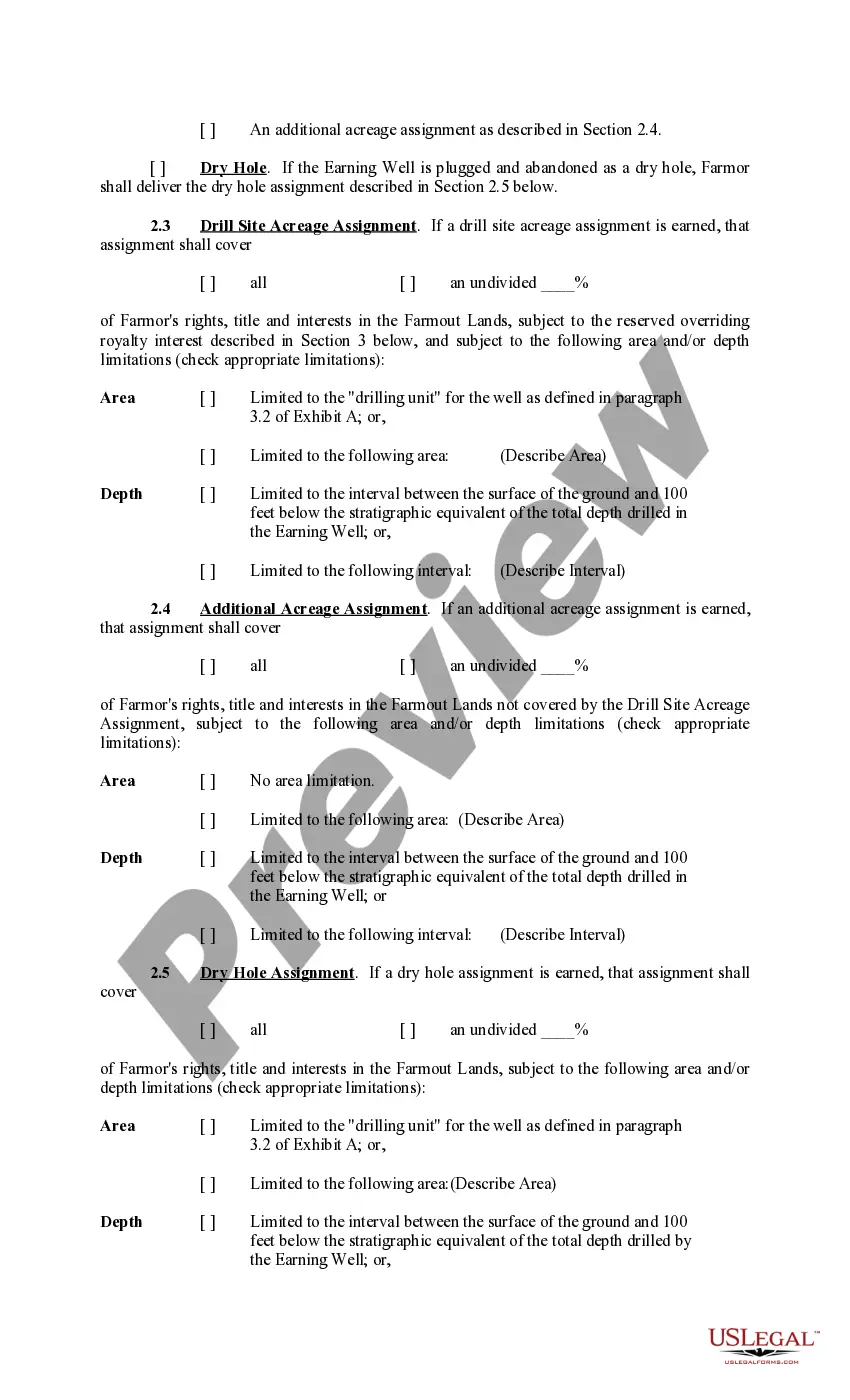 Get Farmout Agreement Providing For Single Well, with Dry Hole Earning An Assignment Preview Farmout Agreement Providing For Single Well, with Dry Hole Earning An Assignment