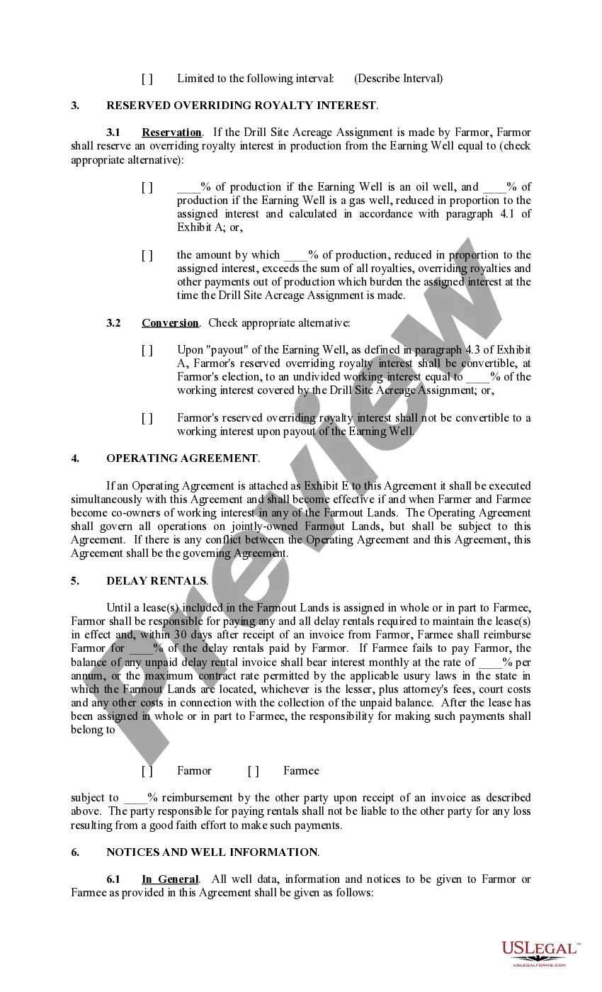 Get Farmout Agreement Providing For Single Well, with Dry Hole Earning An Assignment Preview Farmout Agreement Providing For Single Well, with Dry Hole Earning An Assignment