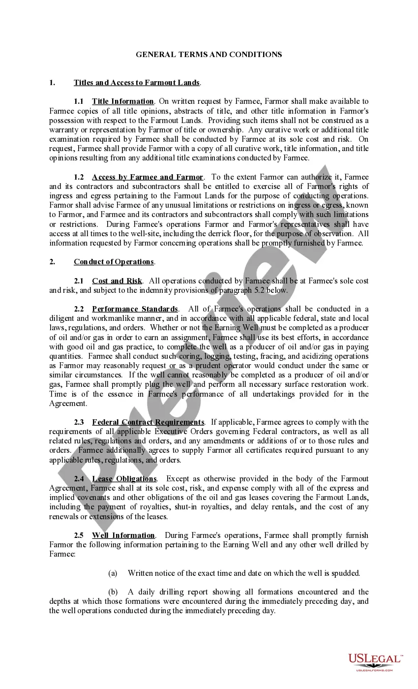 Get Farmout Agreement Providing For Single Well, with Dry Hole Earning An Assignment Preview Farmout Agreement Providing For Single Well, with Dry Hole Earning An Assignment