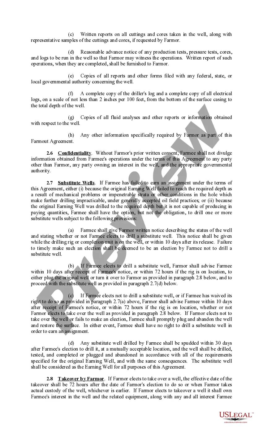 Get Farmout Agreement Providing For Single Well, with Dry Hole Earning An Assignment Preview Farmout Agreement Providing For Single Well, with Dry Hole Earning An Assignment
