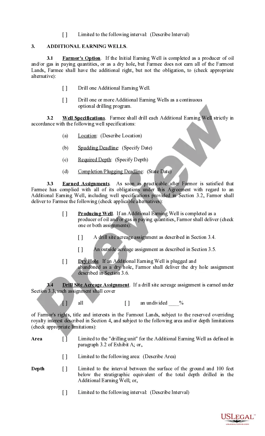 Get Farmout Agreement Providing For Multiple Wells with Dry Hole Earning An Assignment Preview Farmout Agreement Providing For Multiple Wells with Dry Hole Earning An Assignment