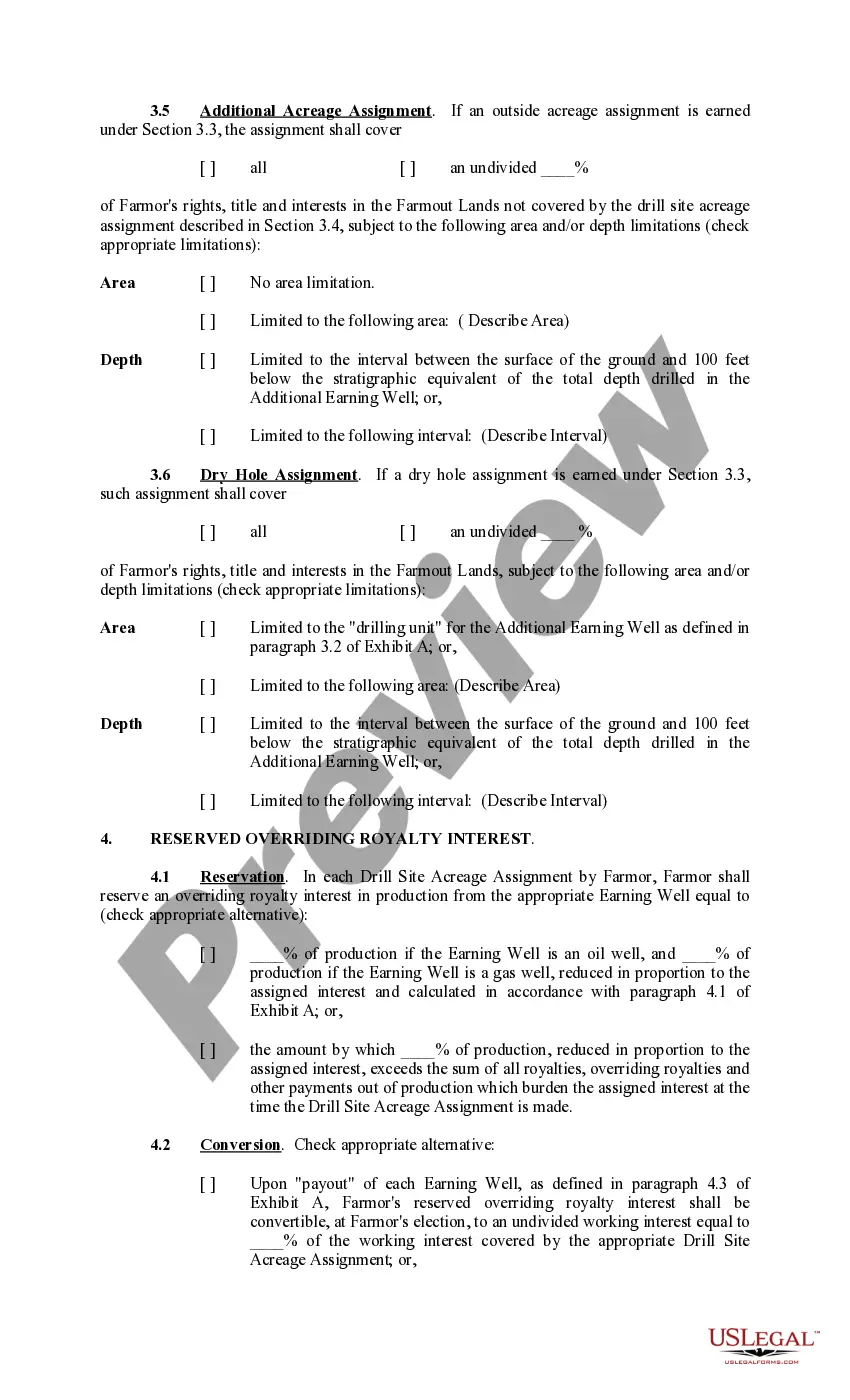 Get Farmout Agreement Providing For Multiple Wells with Dry Hole Earning An Assignment Preview Farmout Agreement Providing For Multiple Wells with Dry Hole Earning An Assignment