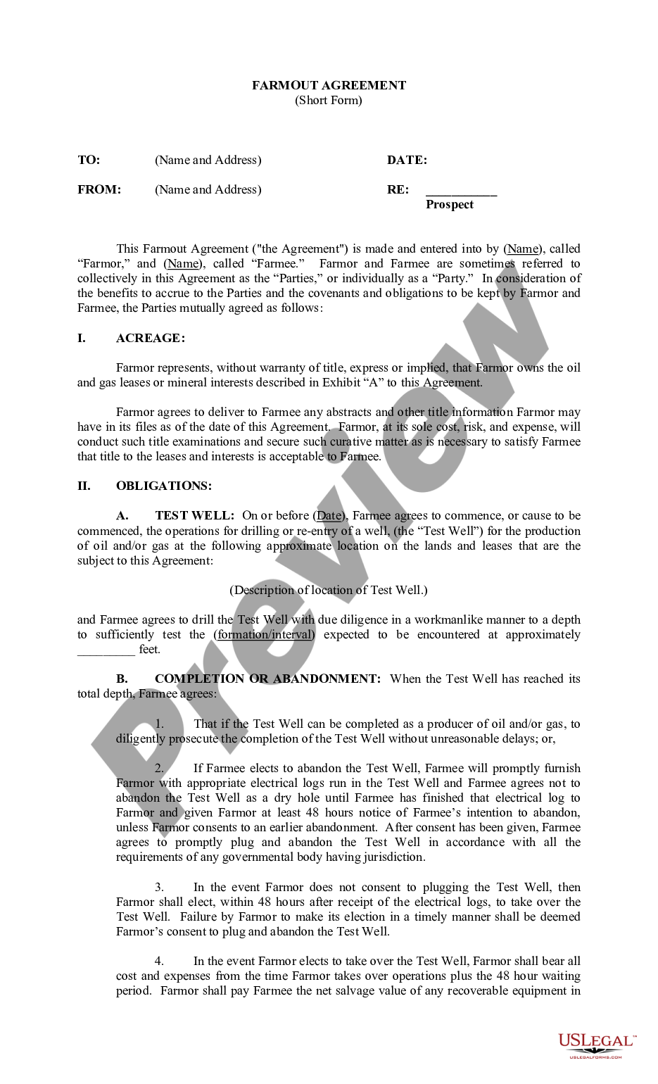 page 0 Farmout Agreement - Short Form preview