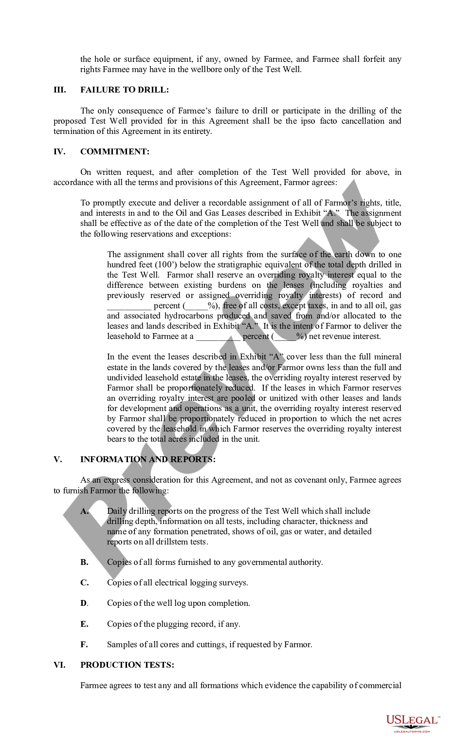 page 1 Farmout Agreement - Short Form preview