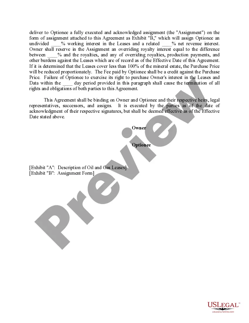 Get Option Agreement Granting Exclusive Option to Purchase Seismic Data and Oil and Gas Leases from Lease Owner Preview Option Agreement Granting Exclusive Option to Purchase Seismic Data and Oil and Gas Leases from Lease Owner