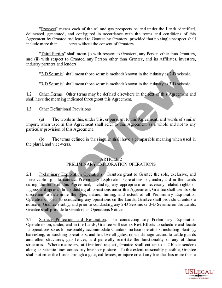 Get Seismic Exploration and Option to Lease Agreement - Long Form Preview Seismic Exploration and Option to Lease Agreement - Long Form