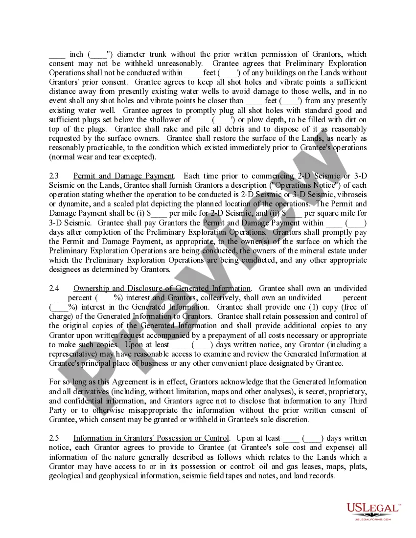 Get Seismic Exploration and Option to Lease Agreement - Long Form Preview Seismic Exploration and Option to Lease Agreement - Long Form
