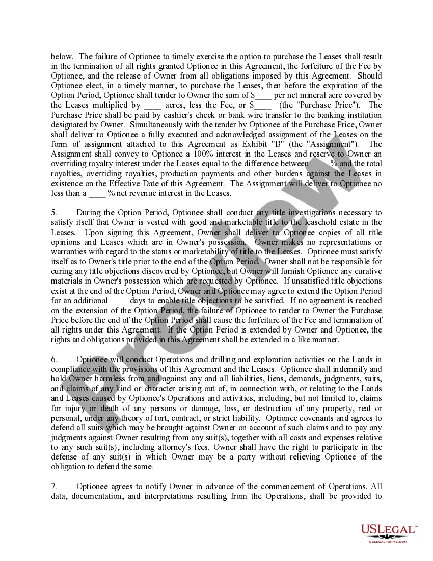 Get Seismic Option Agreement with Option to Purchase Interest in Oil and Gas Leases from Lessee Preview Seismic Option Agreement with Option to Purchase Interest in Oil and Gas Leases from Lessee