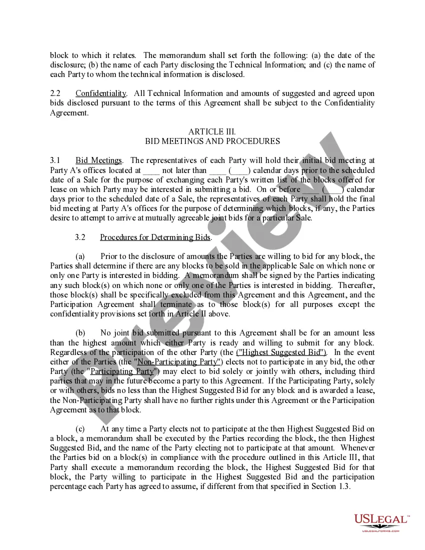 Preview Joint Bidding Agreement to Bid on Federal or State Lands offered For Lease