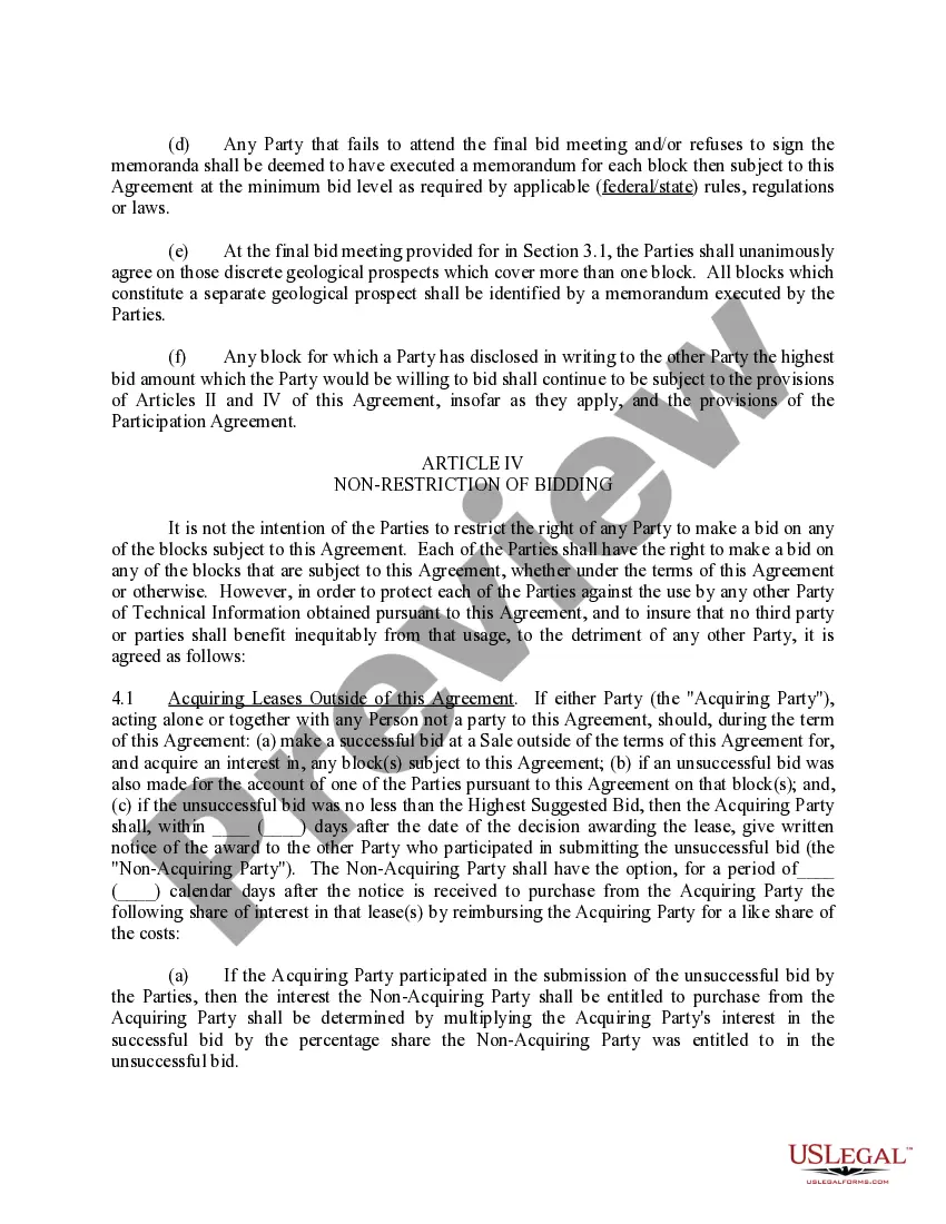 Preview Joint Bidding Agreement to Bid on Federal or State Lands offered For Lease