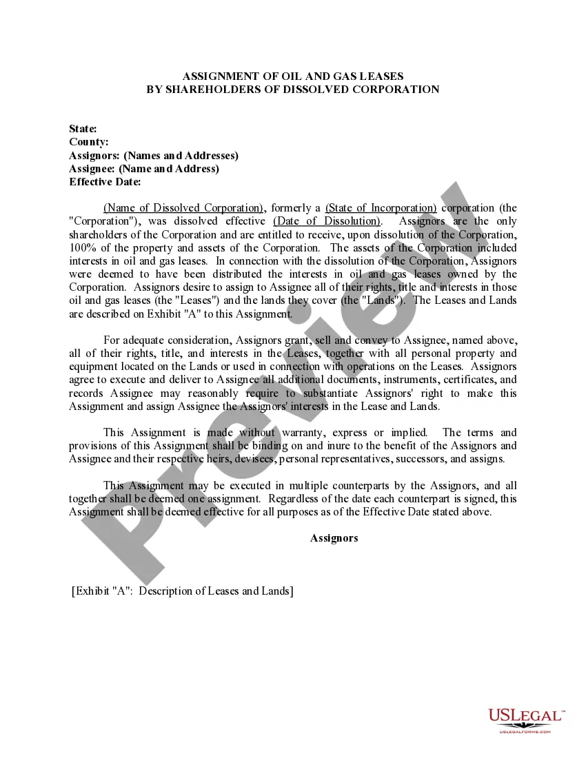 Get Assignment of Oil and Gas Leases by Shareholders of Dissolved Corporation Preview Assignment of Oil and Gas Leases by Shareholders of Dissolved Corporation