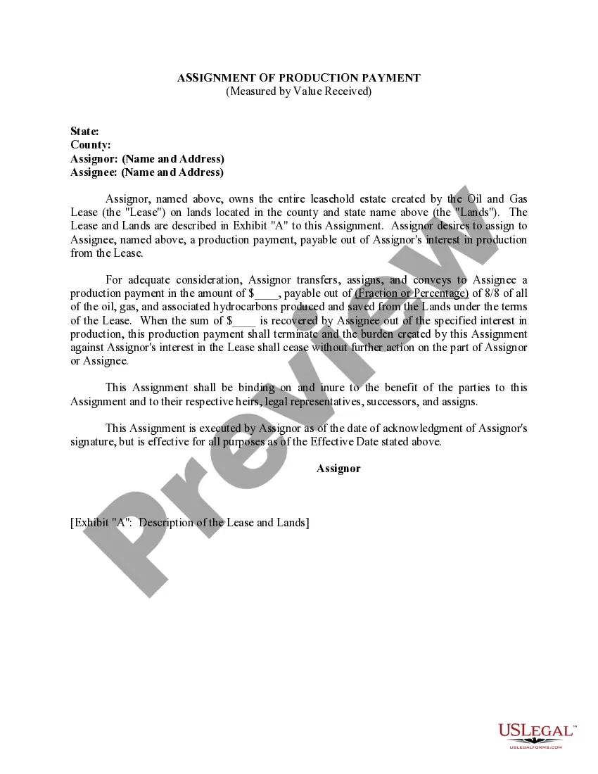Preview Assignment of Production Payment Measured by Value Received