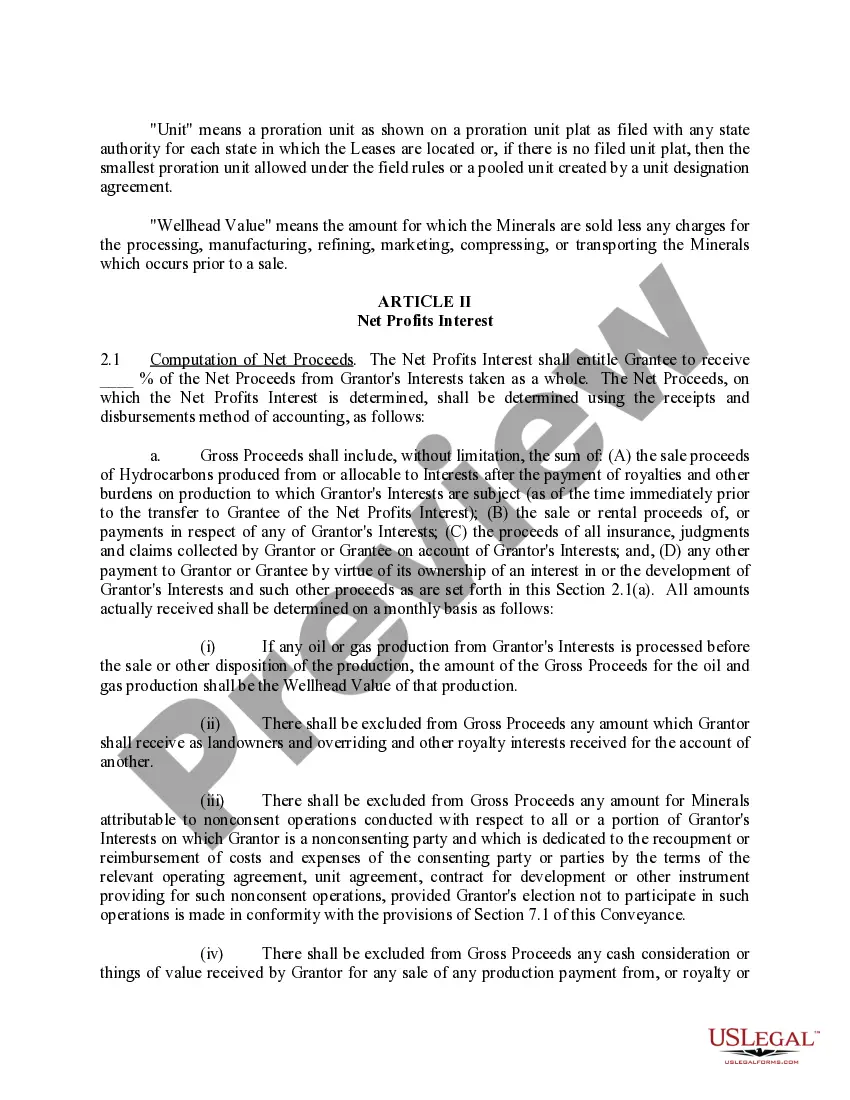 Preview Assignment and Conveyance of Net Profits Interest