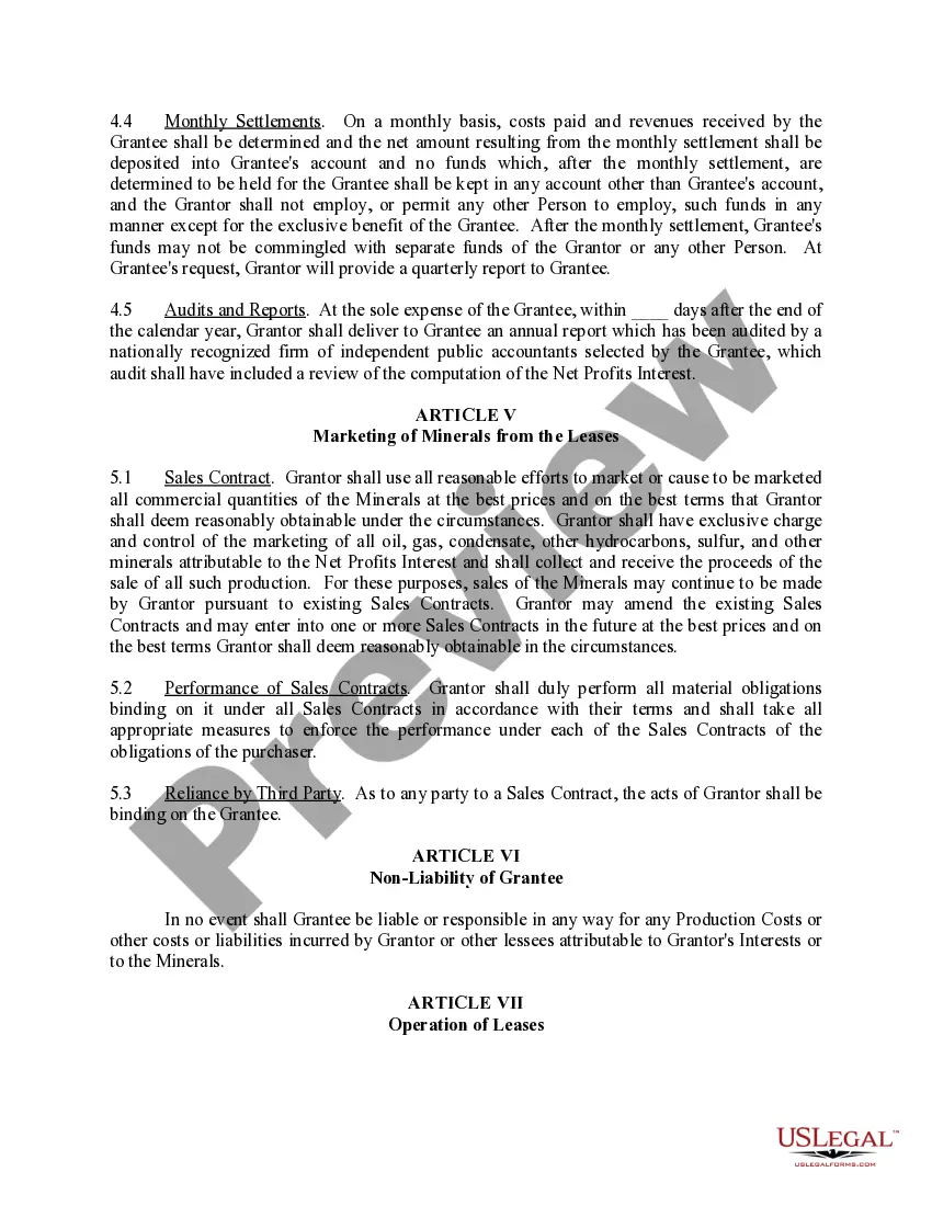 Preview Assignment and Conveyance of Net Profits Interest