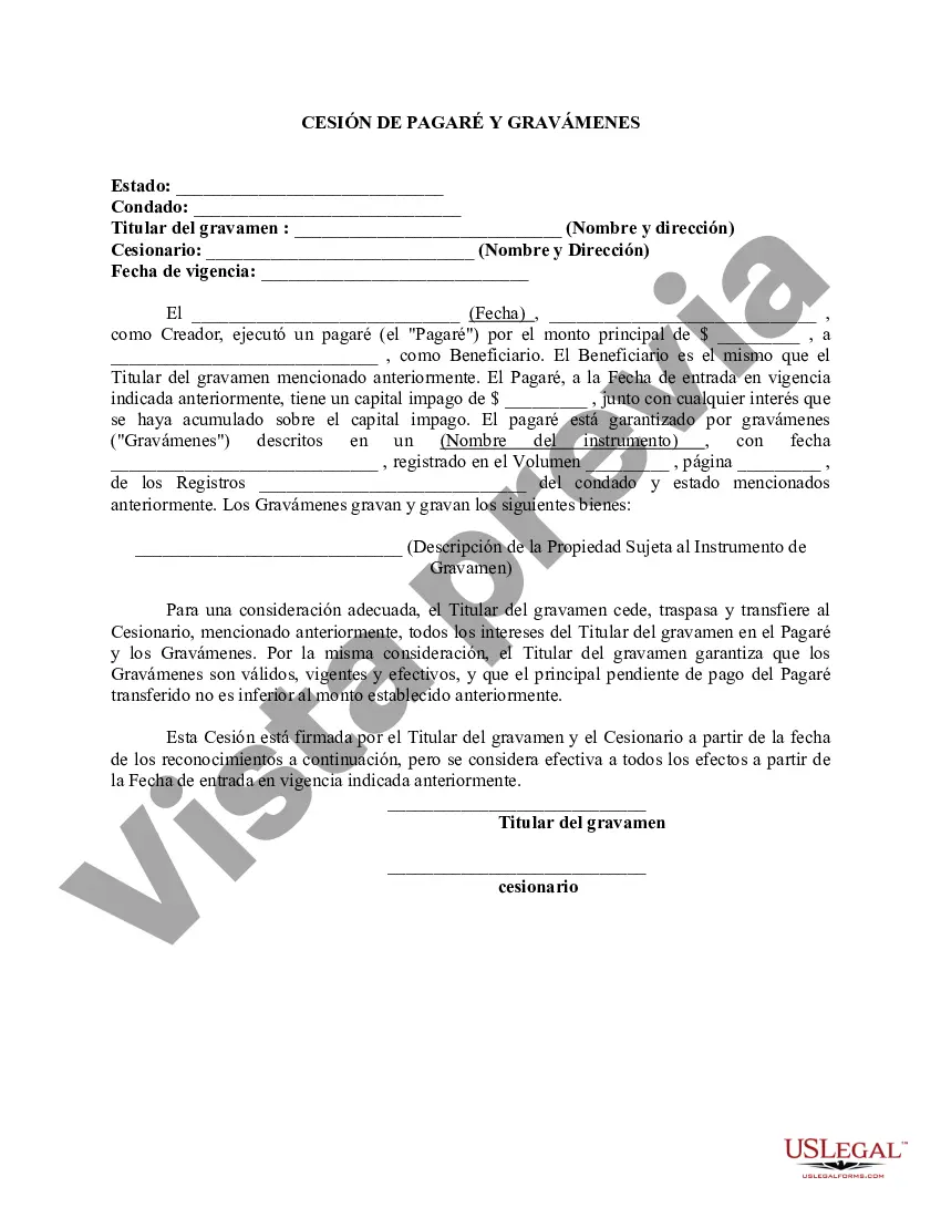 Preview Cesión de pagaré y gravámenes