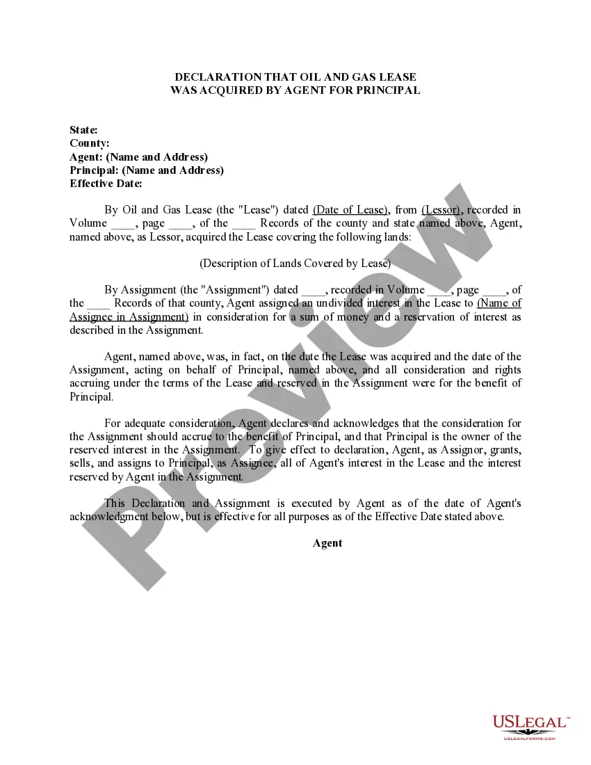 Get Declaration That Oil and Gas Lease Was Acquired by Agent For Principal Preview Declaration That Oil and Gas Lease Was Acquired by Agent For Principal