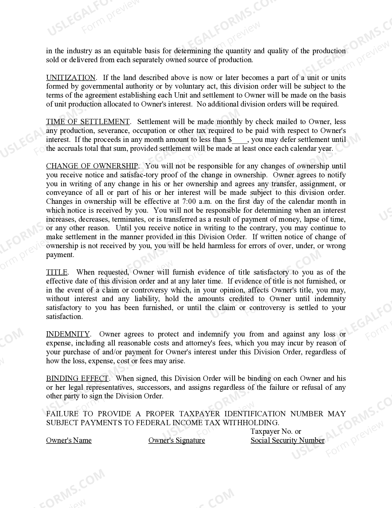 Oil and Gas Division Order Division Order Oil And Gas US Legal Forms