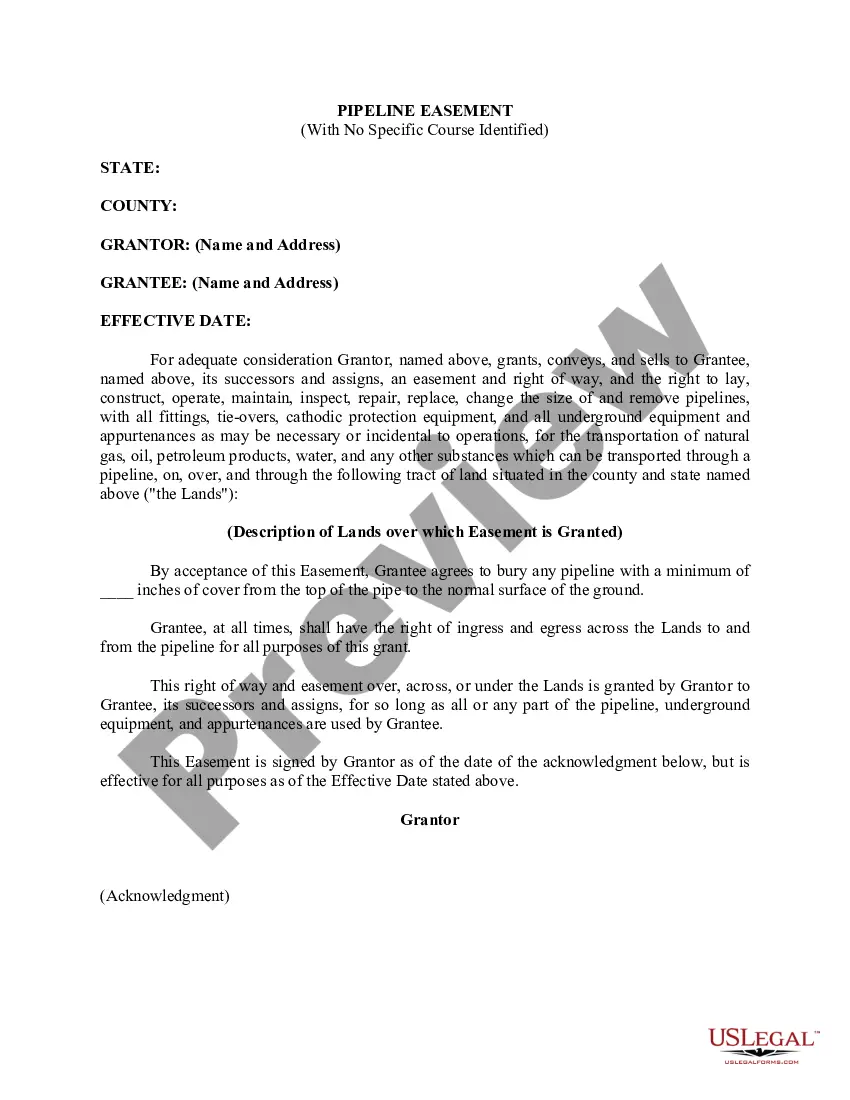 Preview Pipeline Easement With No Specific Course Identified