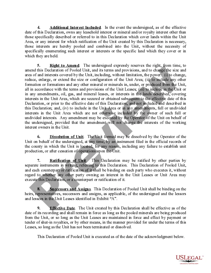 Preview Declaration of Pooled Unit - Long Form