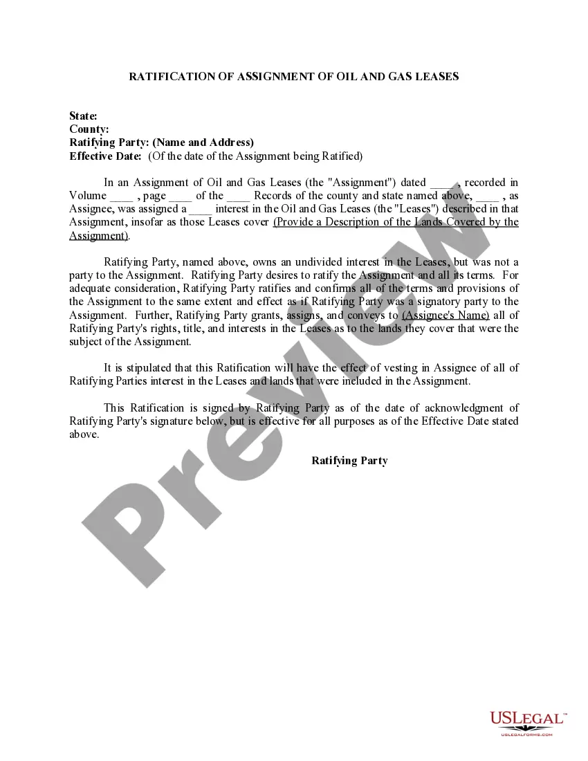 Get Ratification of Assignment of Oil and Gas Leases to Assign All Interest Preview Ratification of Assignment of Oil and Gas Leases to Assign All Interest
