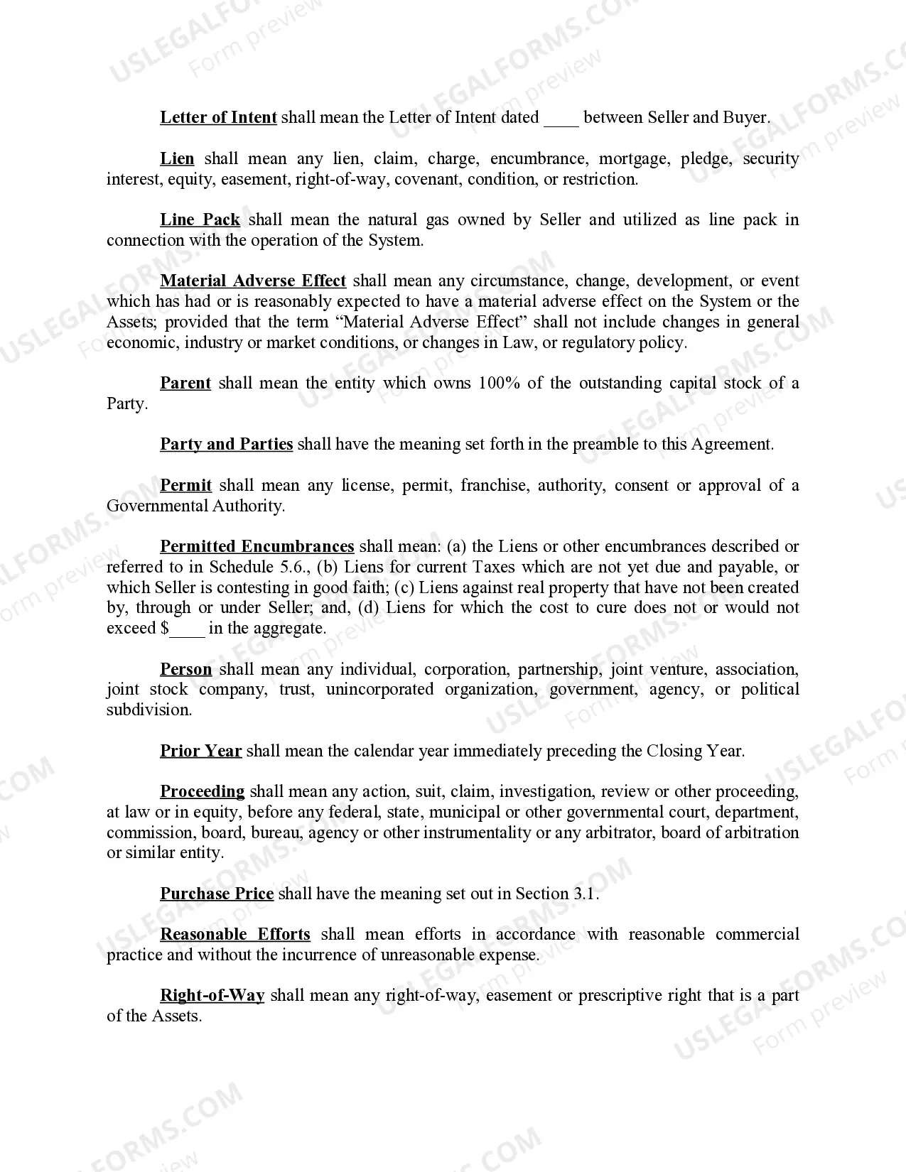 Preview Facilities Sale Agreement for Plant and Pipeline