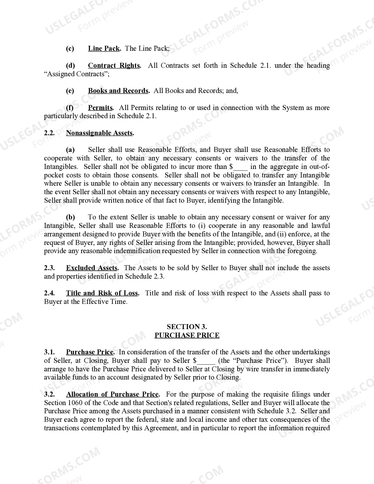 Preview Facilities Sale Agreement for Plant and Pipeline