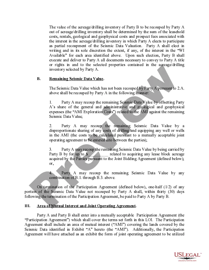 Get Letter of Intent Acquisition of 3-D Data Preview Letter of Intent Acquisition of 3-D Data