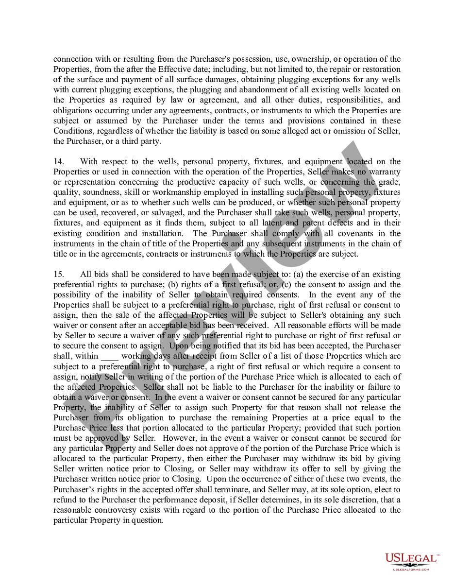 page 5 Letter offering to Sell Oil and Gas Properties Soliciting Bids for Both Operated and Non Operated Properties and includes Conditions of offering preview