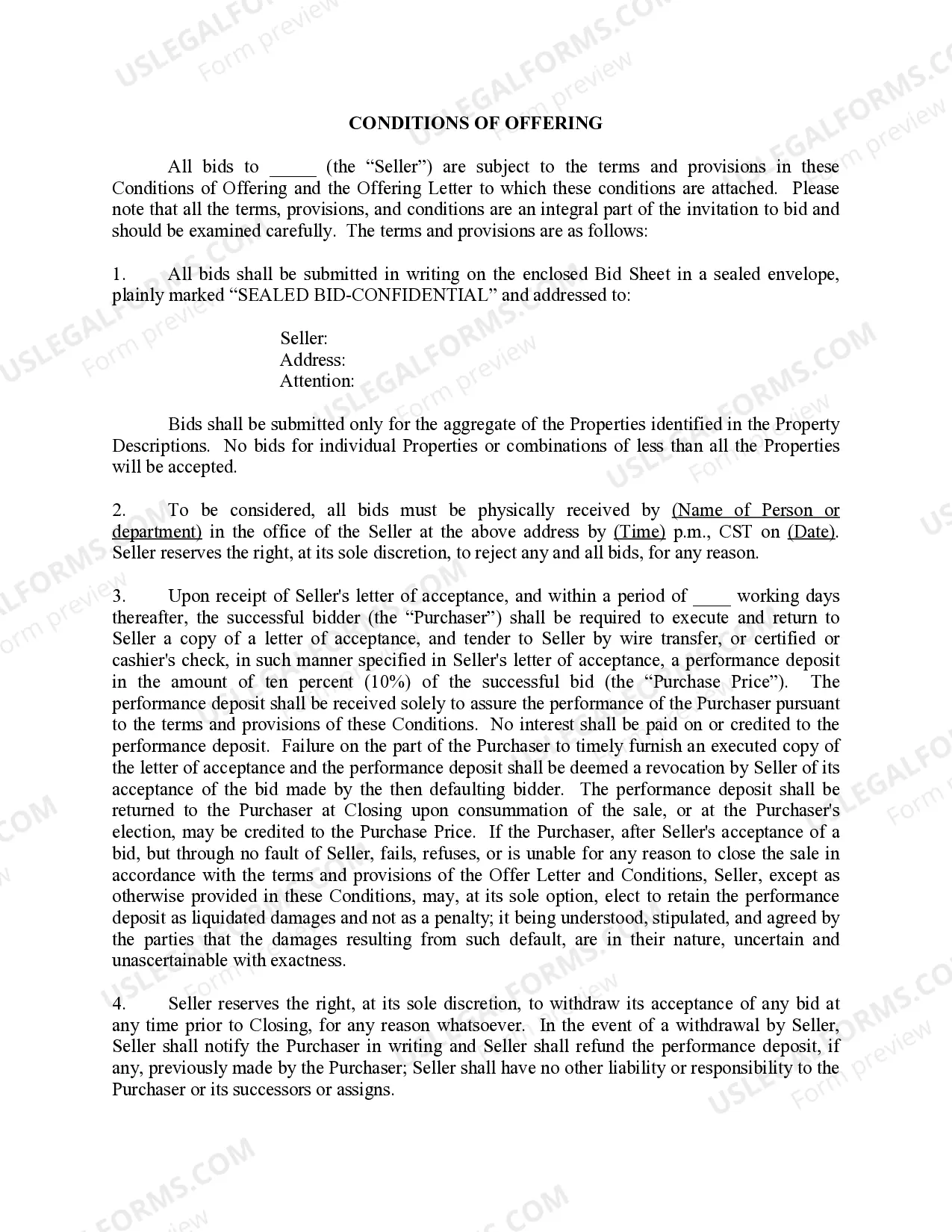 Preview Letter offering to Sell Oil and Gas Properties Soliciting Bids for Both Operated and Non Operated Properties and includes Conditions of offering