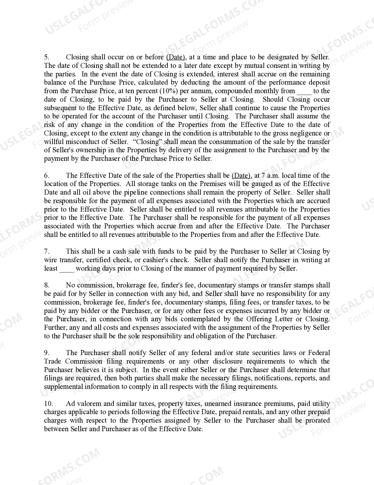 Preview Letter offering to Sell Oil and Gas Properties Soliciting Bids for Both Operated and Non Operated Properties and includes Conditions of offering