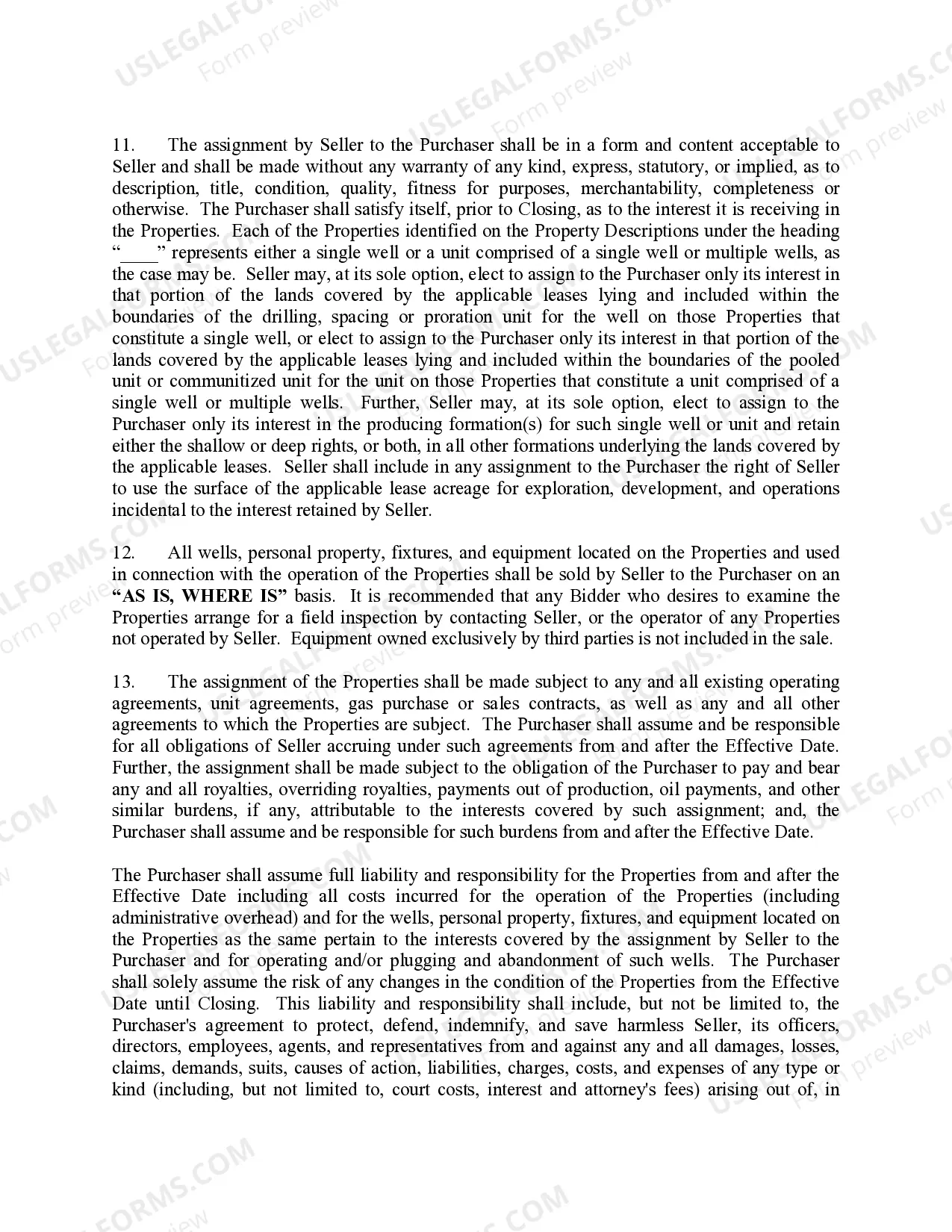 Preview Letter offering to Sell Oil and Gas Properties Soliciting Bids for Both Operated and Non Operated Properties and includes Conditions of offering