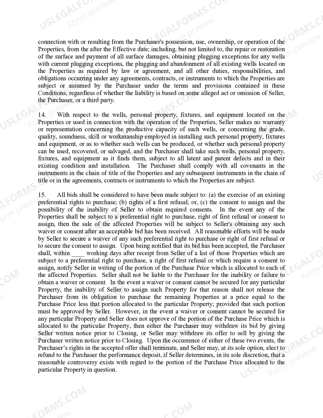 Preview Letter offering to Sell Oil and Gas Properties Soliciting Bids for Both Operated and Non Operated Properties and includes Conditions of offering