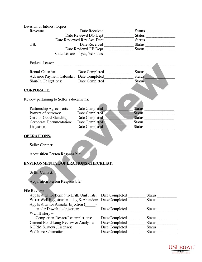 Preview Acquisition Checklist
