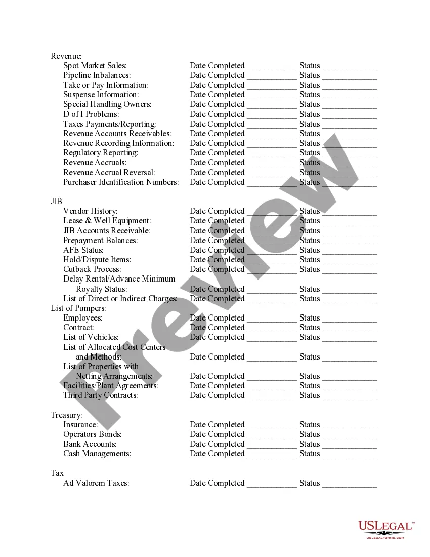 Preview Acquisition Checklist