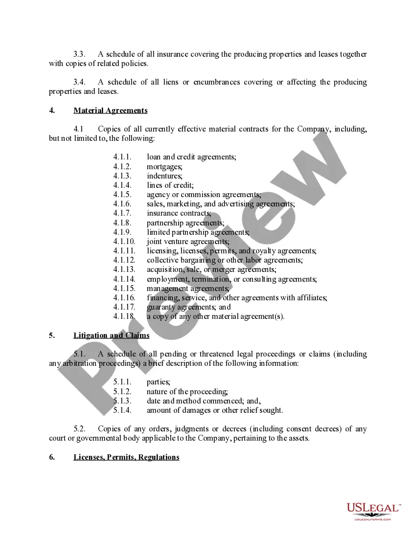 Get Due Diligence Document Request Preview Due Diligence Document Request