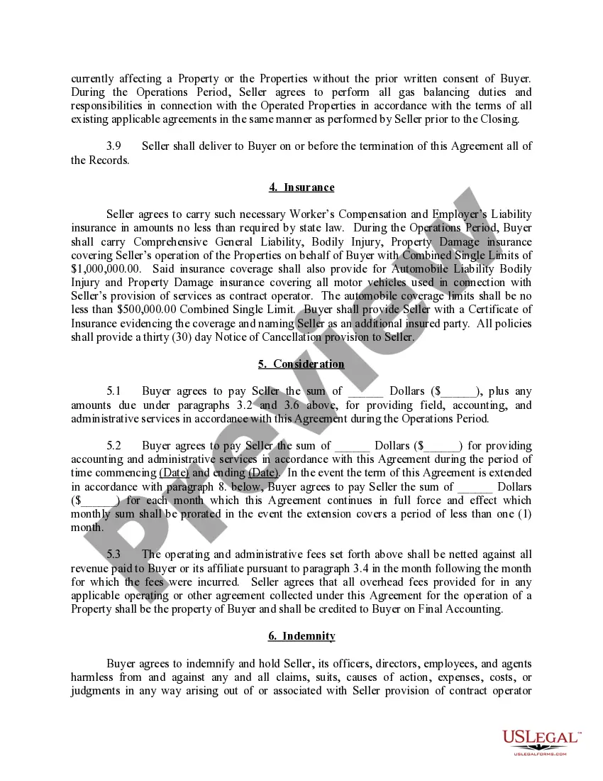 Get Contract Service Agreement when Seller Continues to Operate Properties Sold to Buyer Preview Contract Service Agreement when Seller Continues to Operate Properties Sold to Buyer