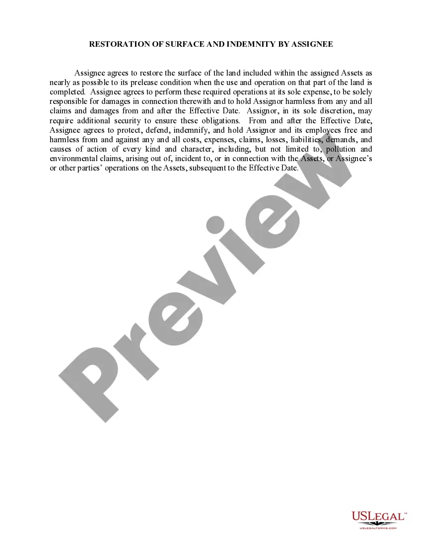 Get Restoration of Surface and indemnity by Assignee Preview Restoration of Surface and indemnity by Assignee