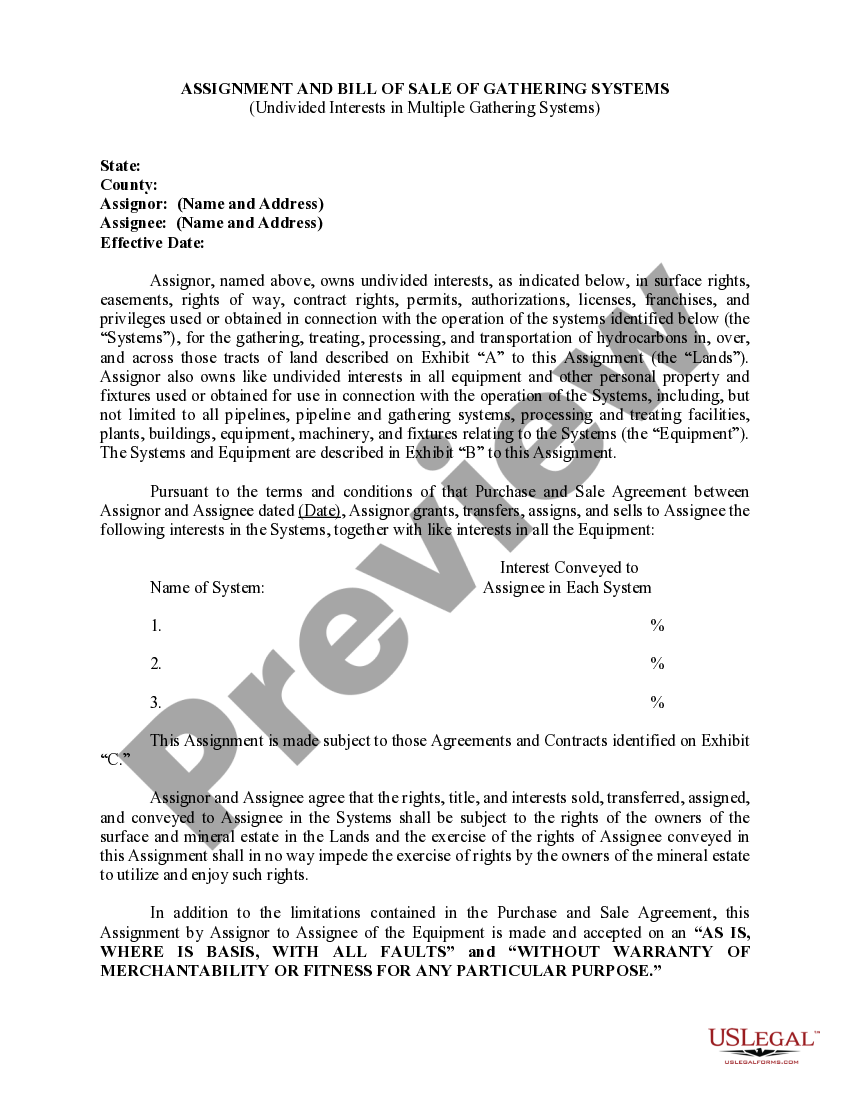 Assignment and bill of sale of gathering systems for undivided