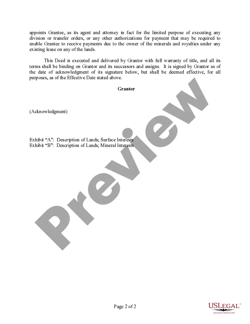 Get Warranty Deed for Surface and Mineral Interests Preview Warranty Deed for Surface and Mineral Interests