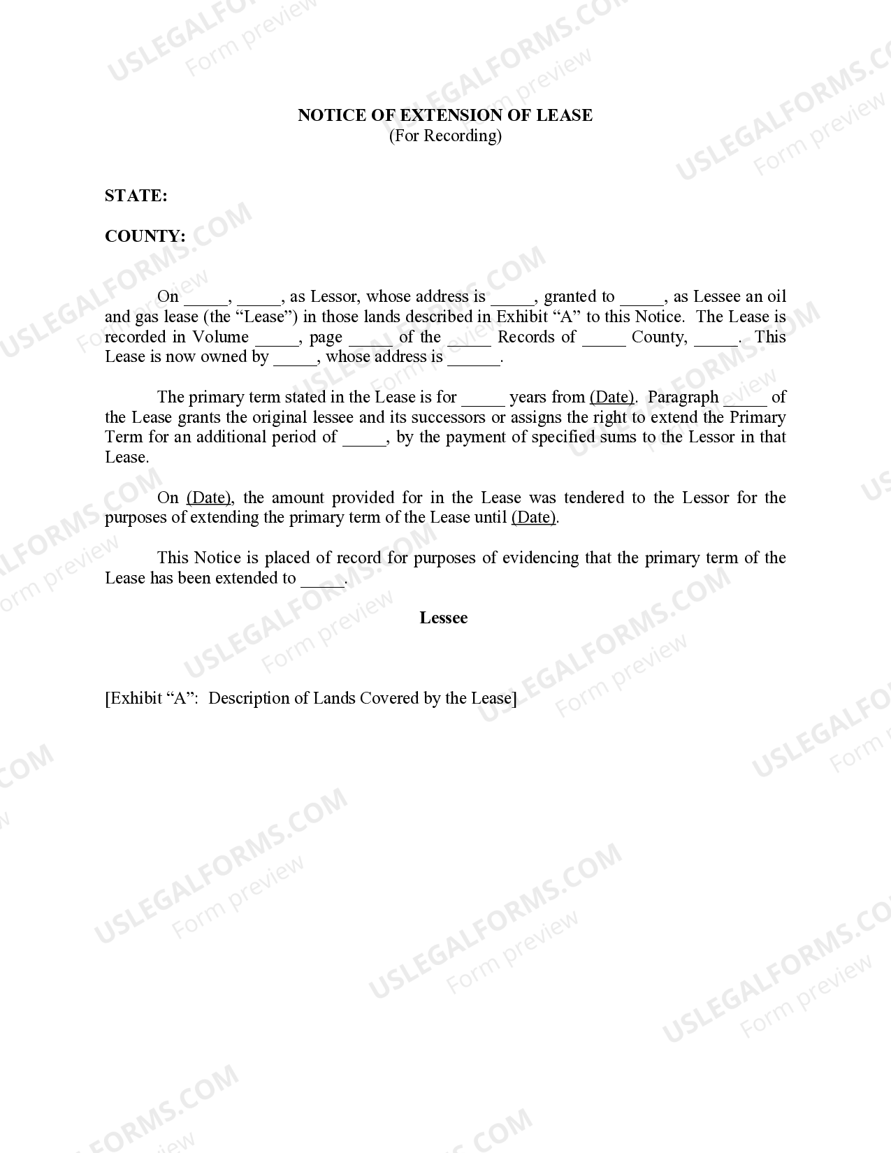 Extension Term Lease Form US Legal Forms