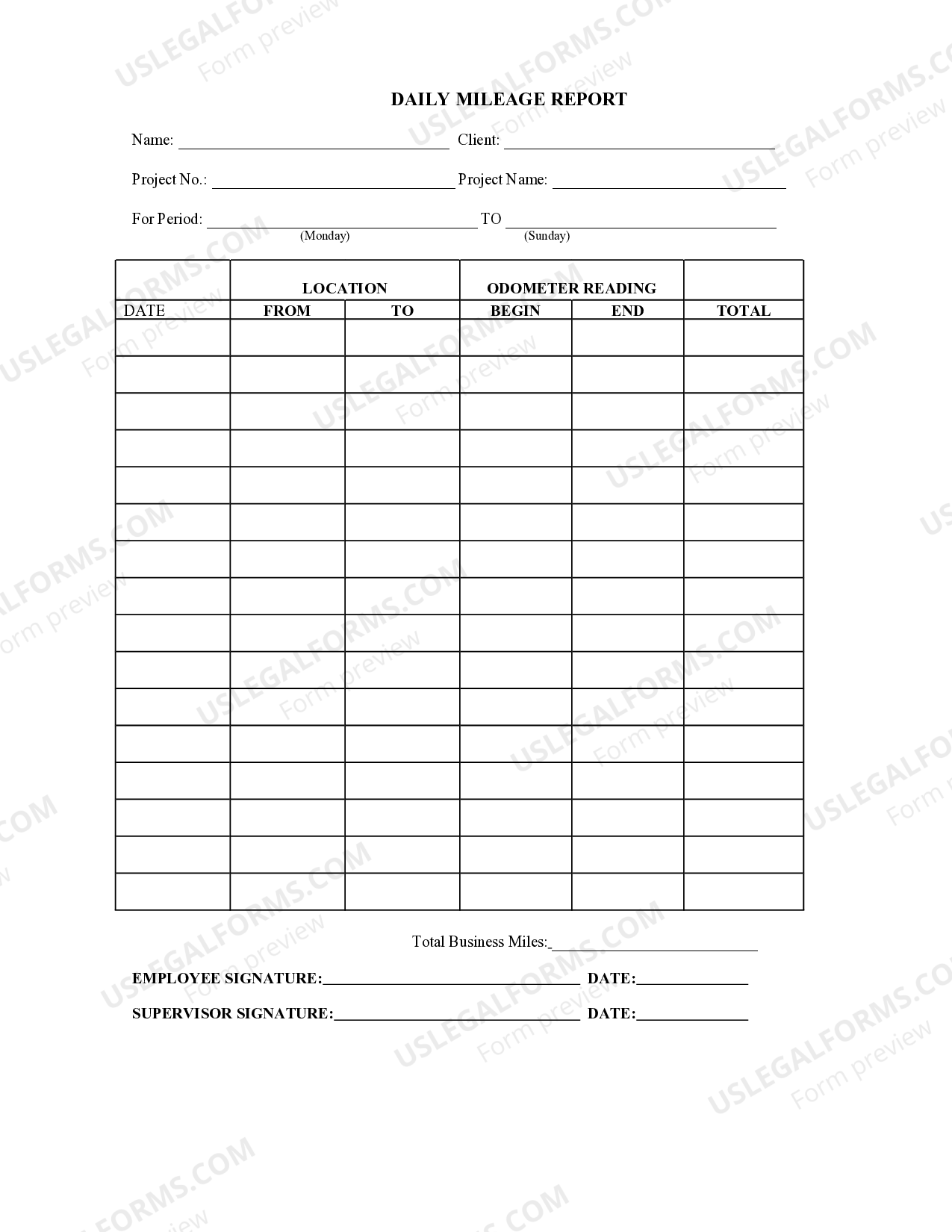 Daily Mileage Report Mileage Report US Legal Forms