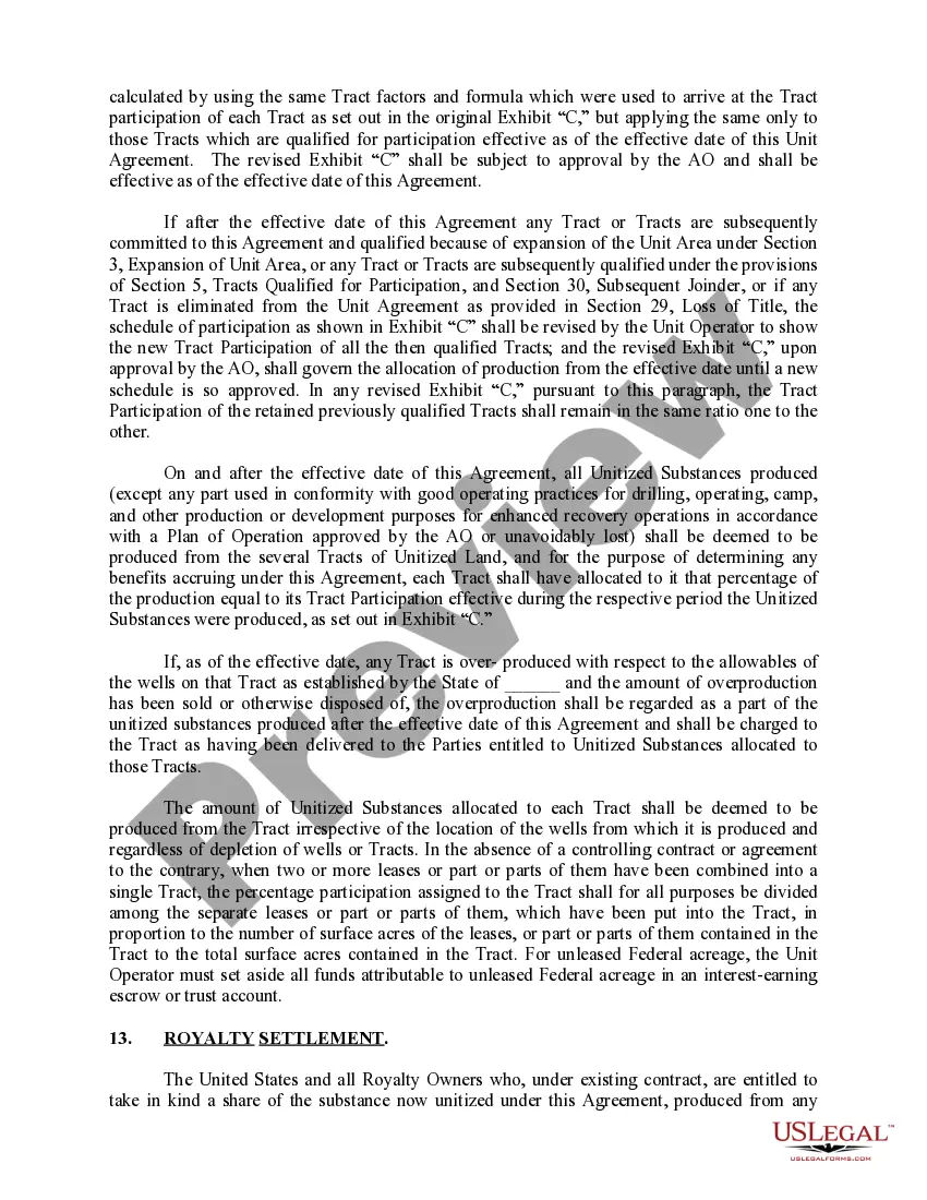 Get Unit Agreement and Plan of Unitization Preview Unit Agreement and Plan of Unitization