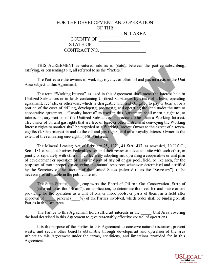 Get Unit Agreement and Plan of Unitization Preview Unit Agreement and Plan of Unitization