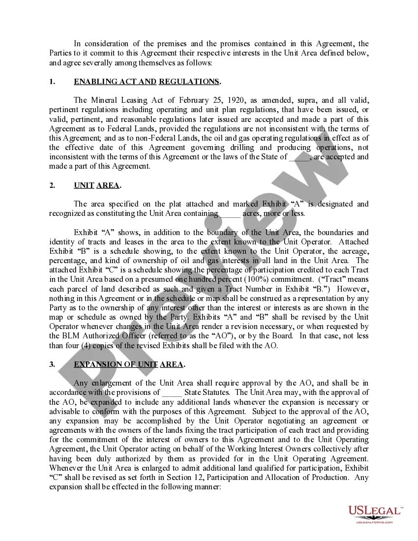 Get Unit Agreement and Plan of Unitization Preview Unit Agreement and Plan of Unitization