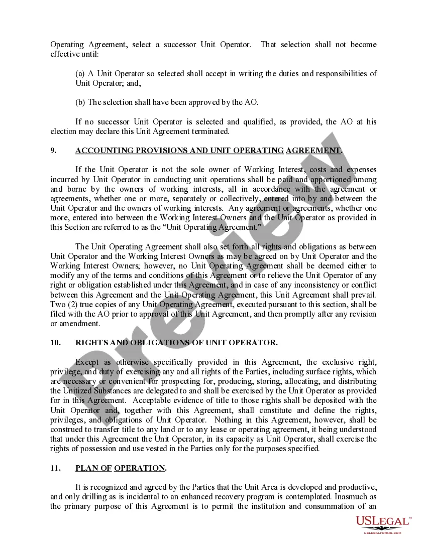 Get Unit Agreement and Plan of Unitization Preview Unit Agreement and Plan of Unitization