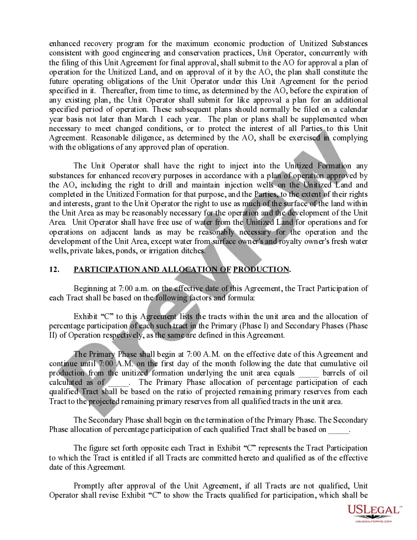 Get Unit Agreement and Plan of Unitization Preview Unit Agreement and Plan of Unitization