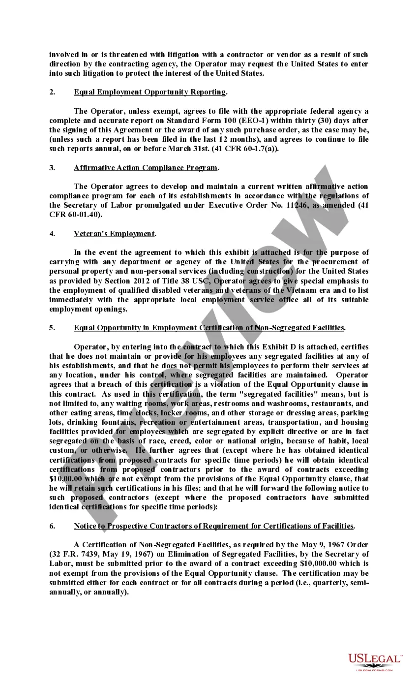 Get Exhibit F to Operating Agreement Nondiscrimination and Certification of Nonsegregated Facilities Preview Exhibit F to Operating Agreement Nondiscrimination and Certification of Nonsegregated Facilities