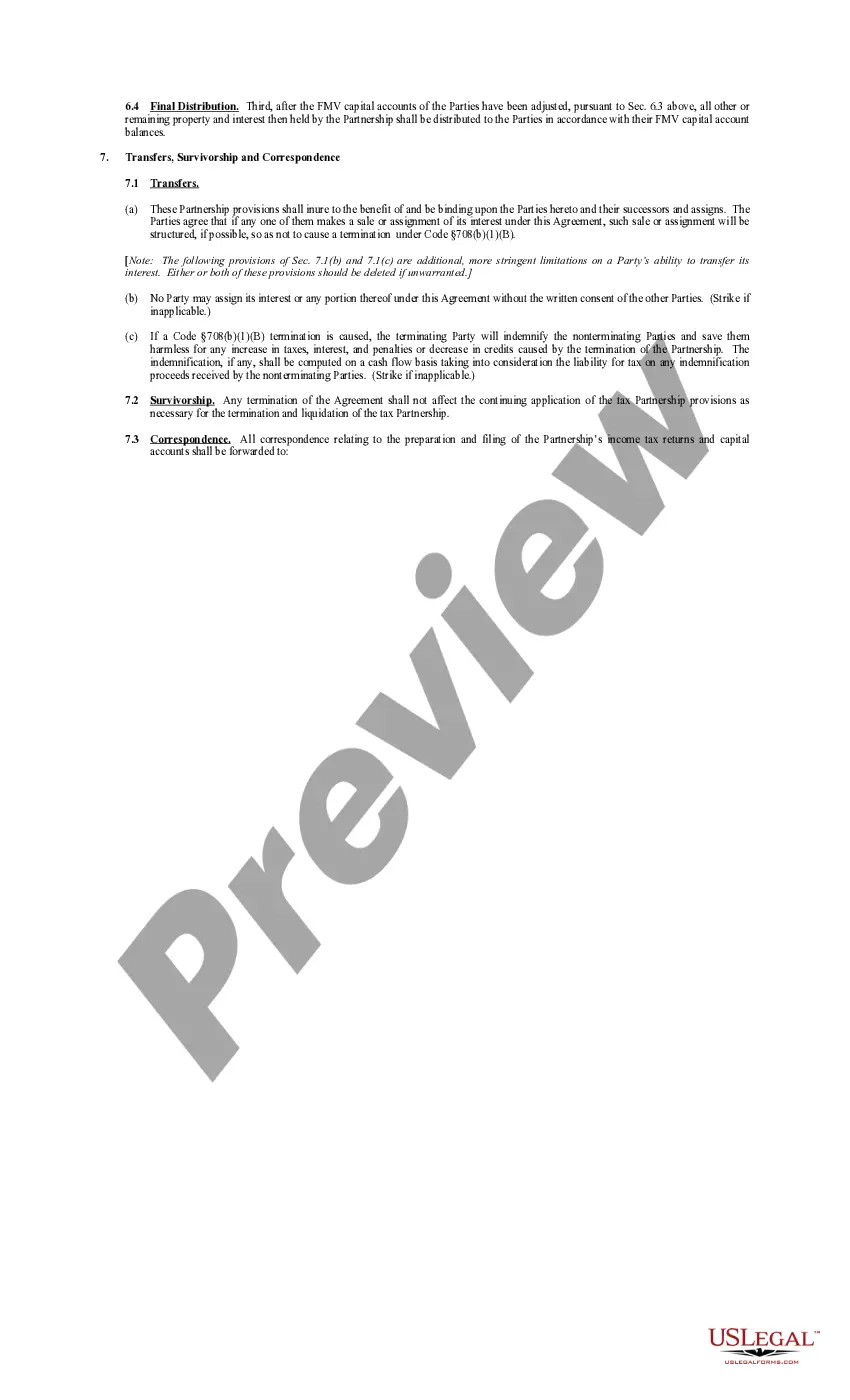 Preview Exhibit G to Operating Agreement Tax Partnership Agreement